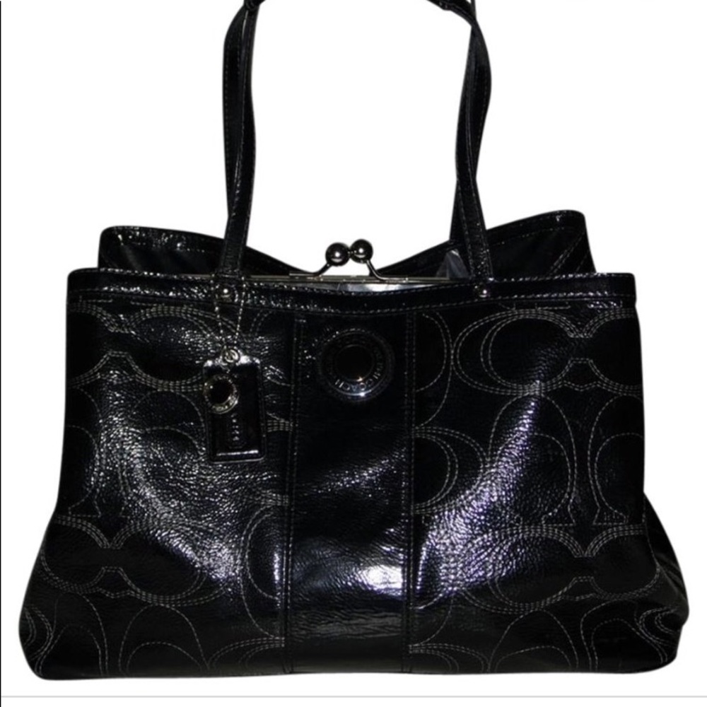 COACH Black Patent Leather F15658 Handbag …